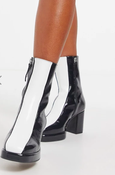 ASOS DESIGN Ricardo premium leather platform boots in black and white