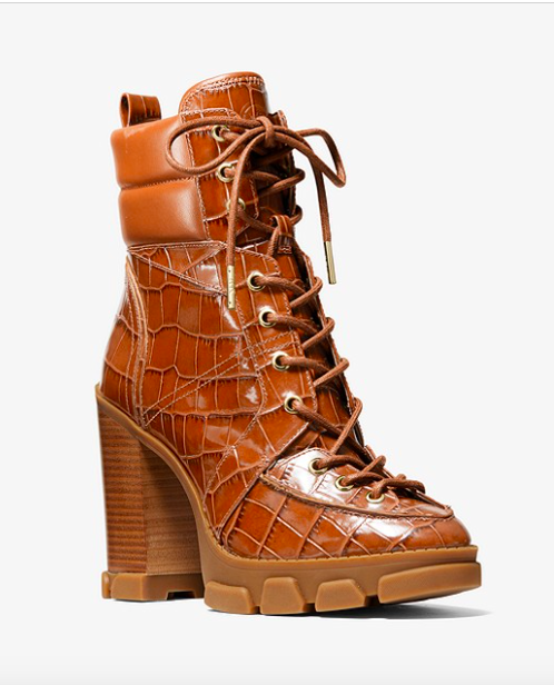 MICHAEL MICHAEL KORS Ridley Crocodile Embossed Leather Lace-Up Boot