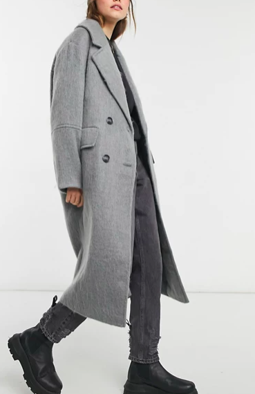 ASOS DESIGN oversized brushed coat in gray