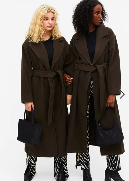 Monki Brix oversized coat with belt in brown
