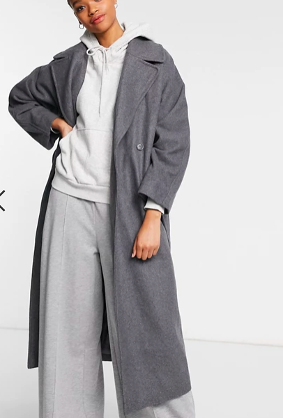 Weekday Kia longline tailored coat with tie waist in gray