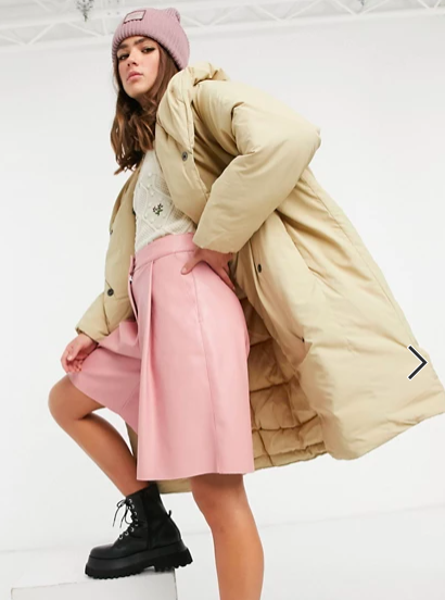 Monki Janna recycled padded duvet coat with hood in beige