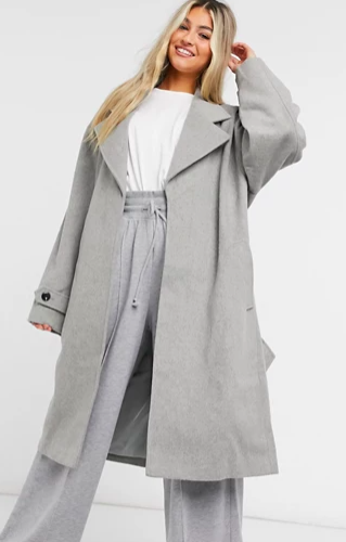 COLLUSION longline brushed faux wool overcoat in light gray