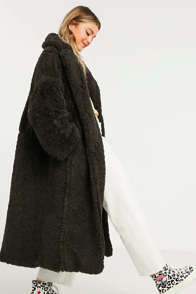 ASOS DESIGN faux fur hero longline maxi coat in brown