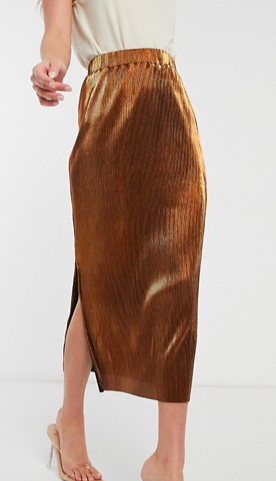 French Connection Taina metallic jersey pleated skirt