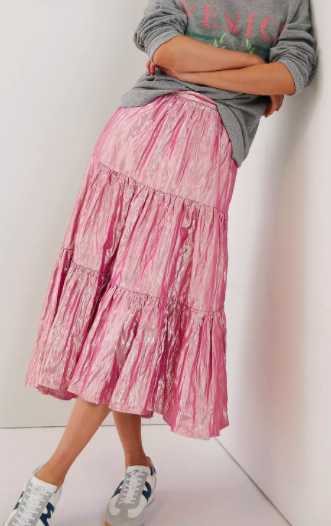 Maeve Alicia Crinkled Metallic Maxi Skirt