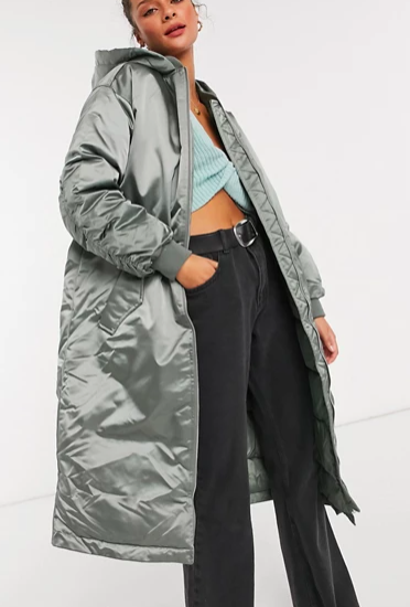 ASOS DESIGN longline oversized hooded puffer coat in sage