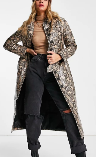 Missguided button front trench in snake print