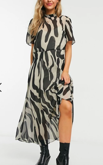 Vila high neck tea dress in zebra print