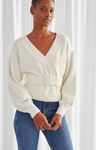 Stories Oversized Belted V-Cut Sweater