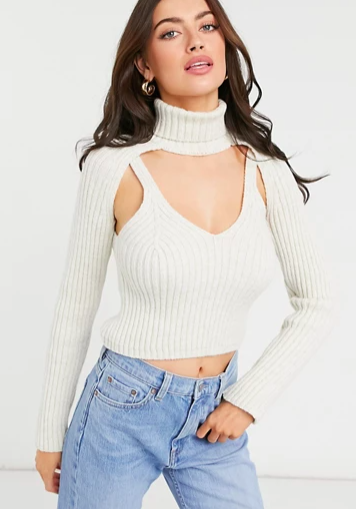 ASOS DESIGN set knitted cami top with v neck in cream