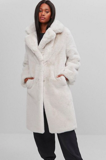 Bershka long faux fur coat in ecru