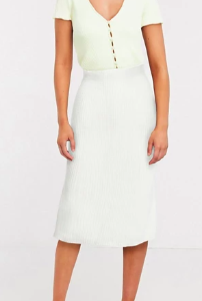In The Style x Lorna Luxe copenhagen ribbed midi skirt in white