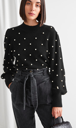Stories Pearl Dot Puff Sleeve Sweater