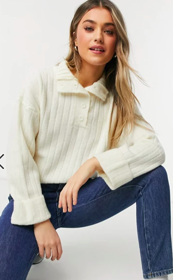 ASOS DESIGN high neck sweater with placket detail in cream