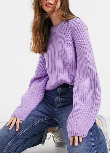 Bershka crew neck sweater in lilac