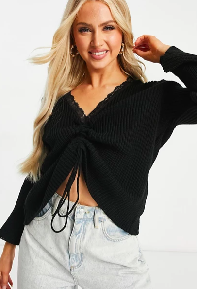 Missguided sweater with ruched front detail in black