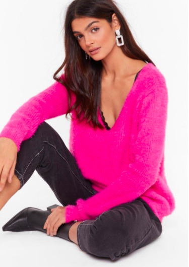 Nasty Gal It Could V Me Fluffy Knit Sweater