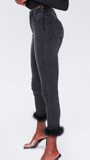 Forever 21 Feathered-Trim Ankle Jeans