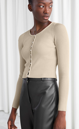 Stories Ribbed Cropped Cardigan Top