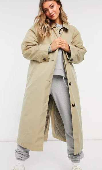 ASOS DESIGN boyfriend trench with quilted liner in stone