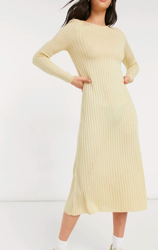 ASOS DESIGN ribbed maxi dress with shoulder pads and relaxed hem