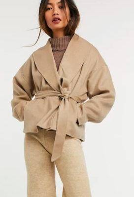 &amp; Other Stories recycled wool cropped tie waist jacket in camel