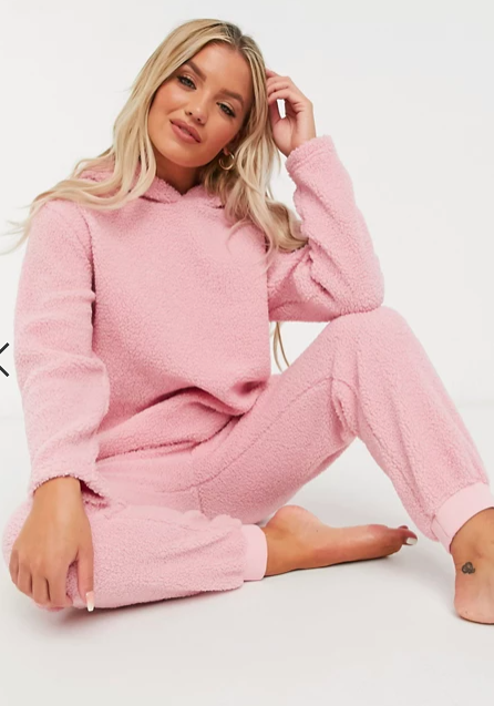 ASOS DESIGN lounge mini teddy hoodie &amp; sweatpants set in pink