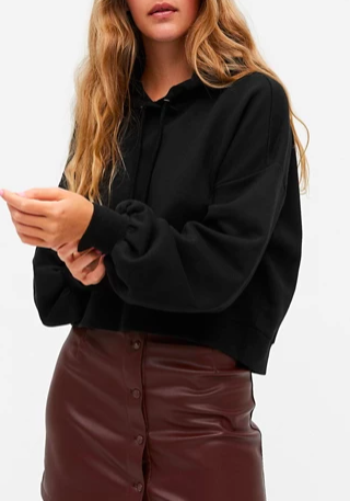 Monki Tindra organic cotton cropped hoodie in black