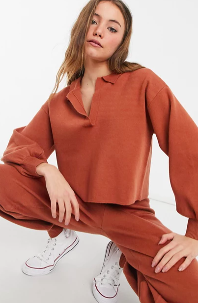 ASOS DESIGN Lounge premium knitted slouch sweatshirt in rust