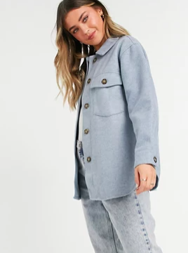 New Look cozy boxy shacket in pale blue