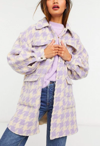 Y.A.S oversized shacket with snap front in pastel lilac houndstooth