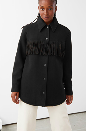 Stories Relaxed Button Up Fringe Jacket