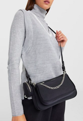 Stradivarius 3 piece cross body bag with chain detail in black