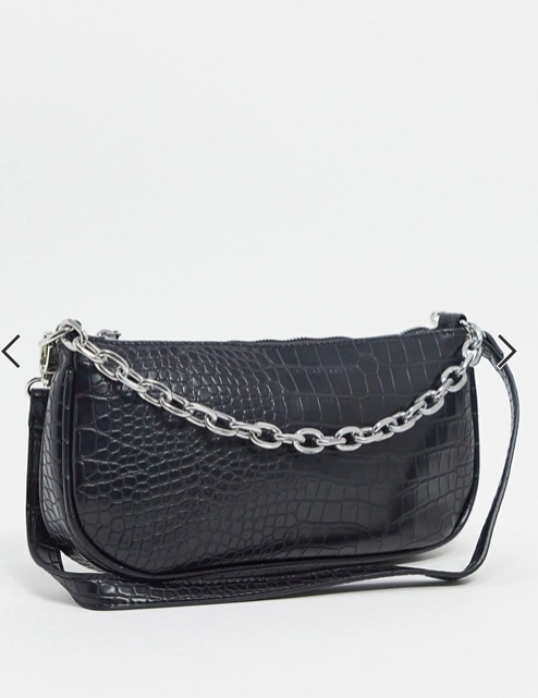 My Accessories London 90s shoulder bag with chain in black croc