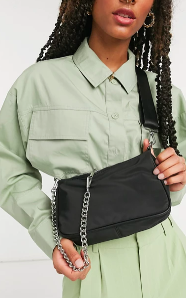 ASOS DESIGN nylon adjustable cross-body &amp; shoulder bag in black with chain detail