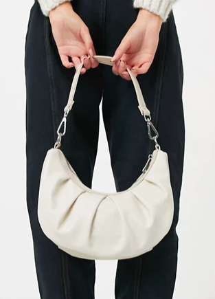 ASOS DESIGN ruched croissant shoulder bag with lizard panel in cream