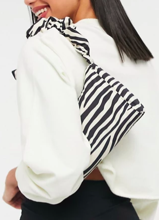 ASOS DESIGN zebra print shoulder bag with ruched strap