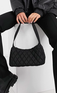 ASOS DESIGN black curved 90s shoulder bag in quilted nylon