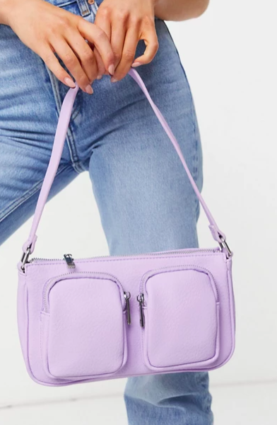 ASOS DESIGN multi pocket shoulder bag in lilac grainy PU