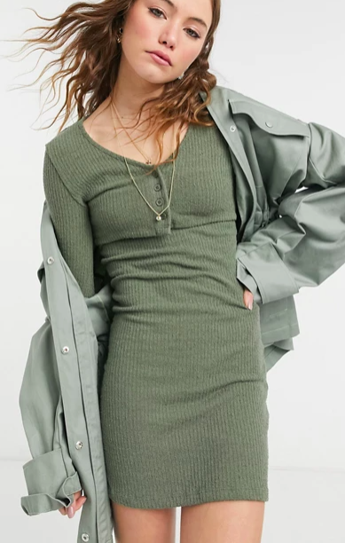 Topshop cardigan body-conscious mini dress in khaki