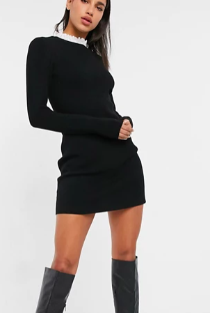 &amp; Other Stories frill neck mini dress in black