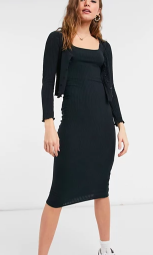 New Look ribbed dress and cardigan twinset in black