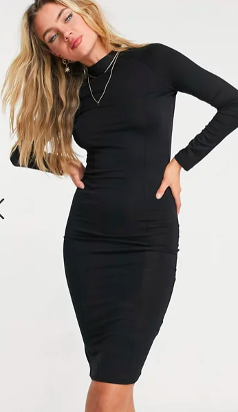 ASOS DESIGN long sleeve sexy back midi dress in black
