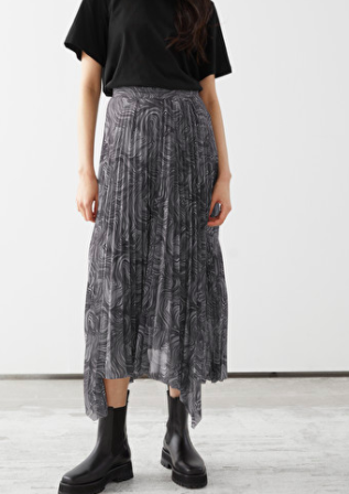 Stories Pleated Asymmetric Midi Skirt