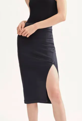 B(AIR) PENCIL SKIRT WITH SIDE SLIT IN COATED BLACK
