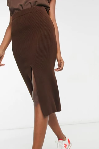 Topshop knitted skirt co-ord in chocolate