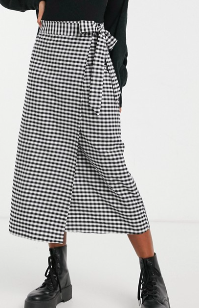 Monki Minou wrap skirt in black and white gingham