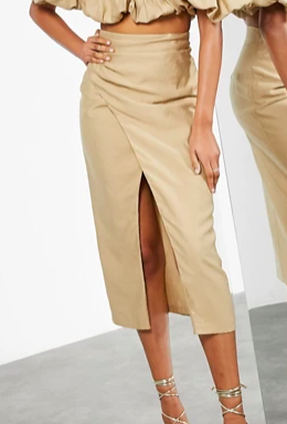 ASOS EDITION split side coordinating midi skirt in caramel