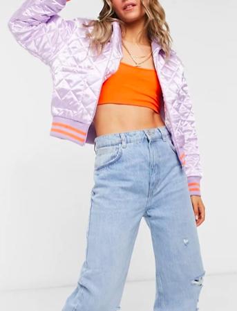 Vintage Supply quilted satin bomber jacket with contrast rib